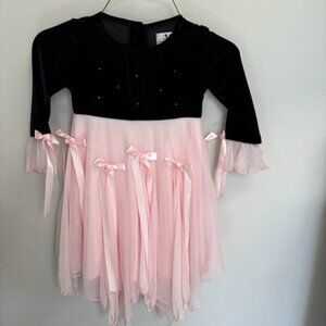JM Original New York Girl's Pink/Black Velvet Party Dress 4T